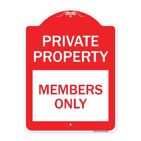 Signmission Designer Series Private Parking Members Only, Red & White Aluminum Sign, 18" x 24", RW-1824-23255 A-DES-RW-1824-23255 - main